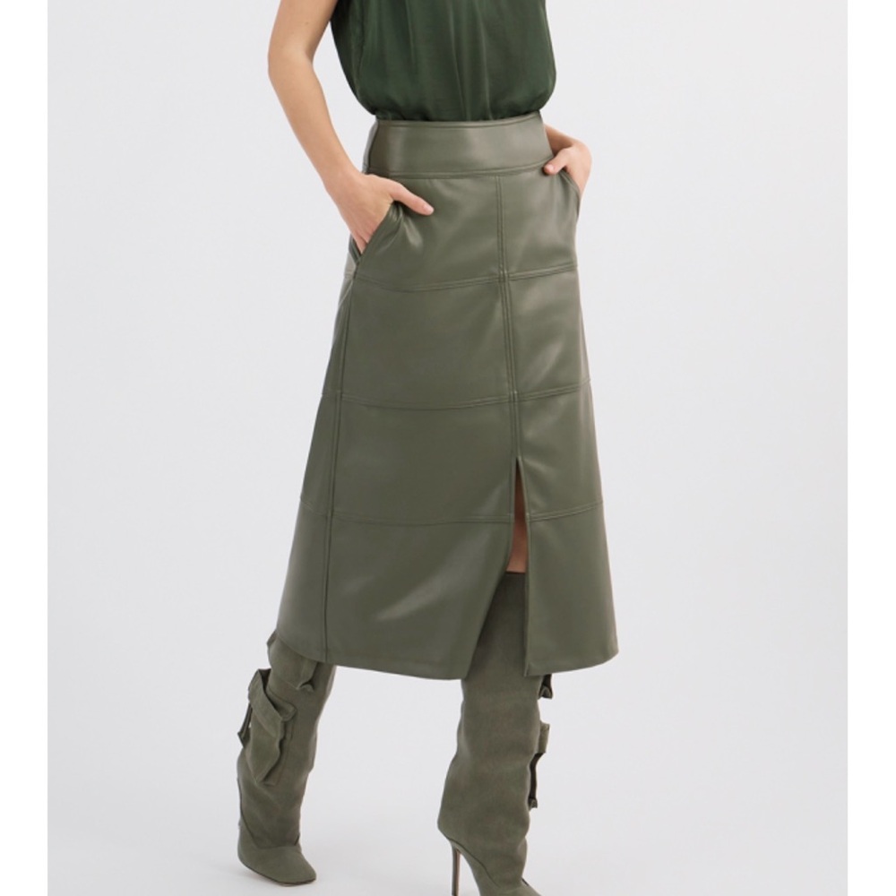 Cabi Chic Olive Leather Pencil Skirt